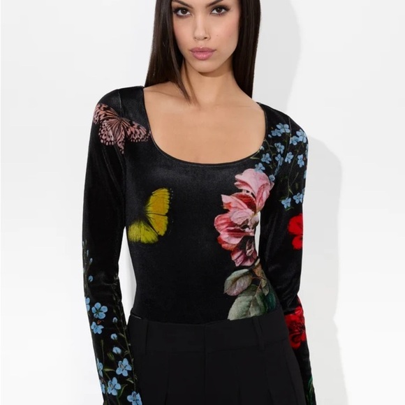 alice + olivia DELAINA VELVET TOP size xs (nwt) - Picture 1 of 6